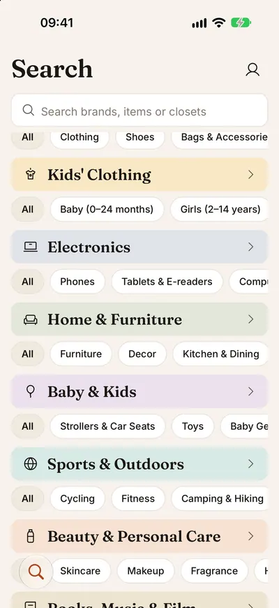 Categories, each with its own subcategories